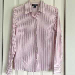 Ann Taylor pink striped button down shirt